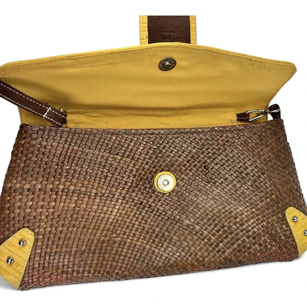 Shiraleah Clutch Bag Straw‎ Boho Hippie Basketweave Brown Yellow - Picture 8 of 10